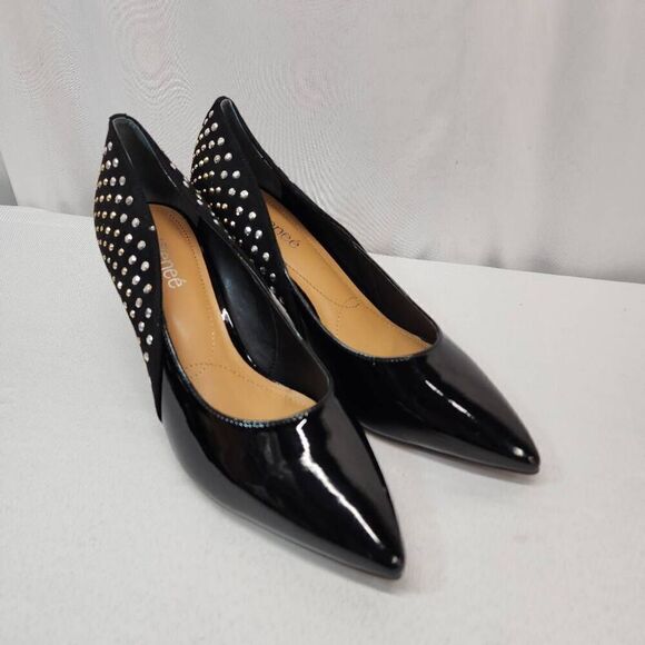 J. Renee Jakey Black Patent/Suede With Silver Studs Size 10 Wide Color: Black/Si - Picture 1 of 10